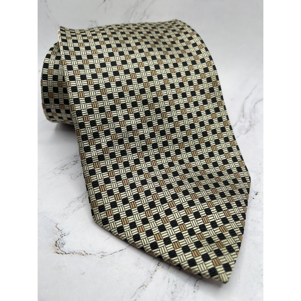 Valerio Garati Necktie Black & Tan Plaid  Silk Men's Tie 4" Classic‎ Neck Tie